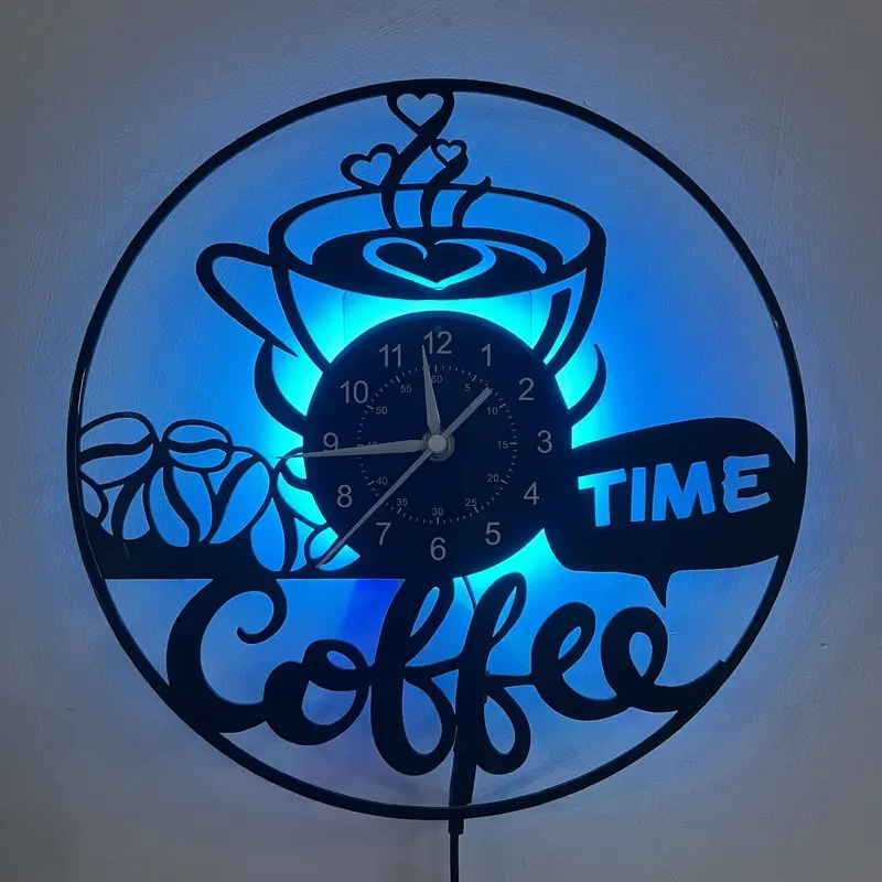 Vinyl LED Wall Clock, Home Decoration, Office Decoration, Hotel Decoration, Halloween Decoration, Christmas Gifts, Birthday Gifts, Coffee Themed Vinyl Wall Clock