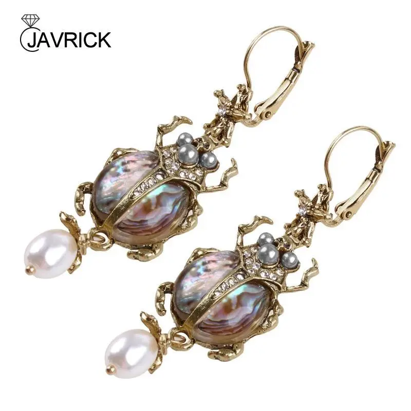 Natural Abalone Shell Earrings Freshwater Pearl Beetle Pendant Drop Earrings Beach Dangle Earring Jewelry Decor for Girl Women