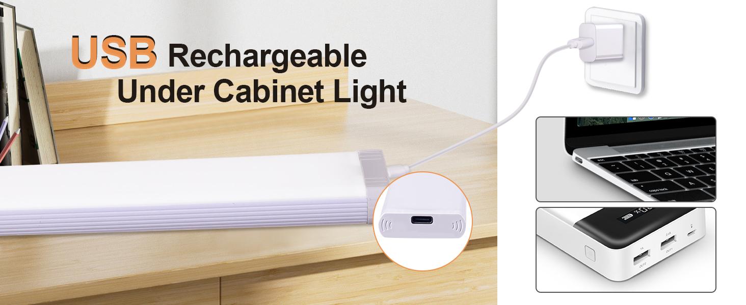 16 inch Under Cabinet Lighting 120 LEDs Motion Sensor USB-C Rechargeable 3 Color Temps Dimmable Wireless Kitchen Closet Magnetic Lights Bar for Night Stairs 6 Pack Indirect Lighting Wardrobe