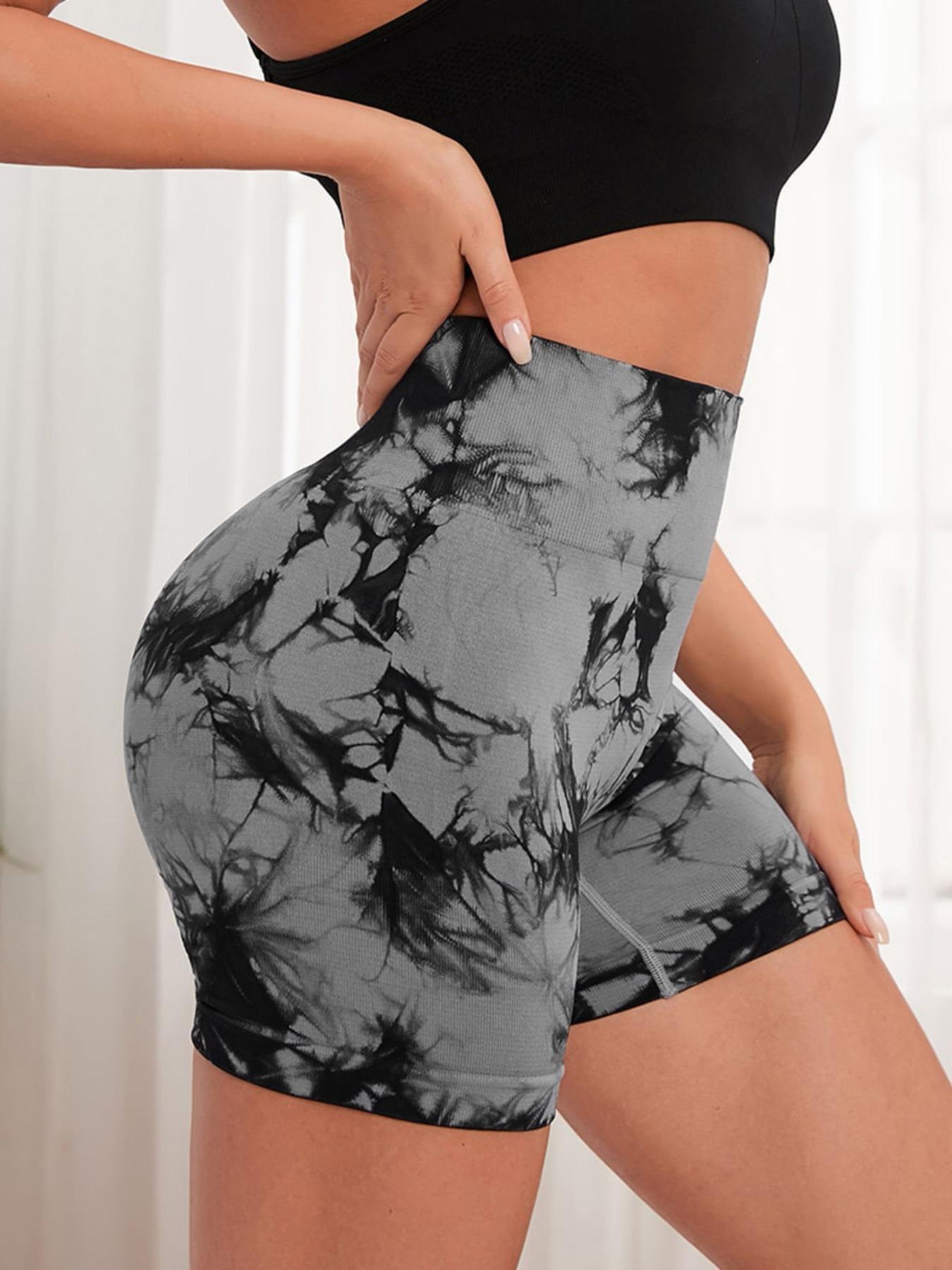 Women's High Waisted Tie Dye Yoga Shorts, Elastic High Waist Butt Lifting Sports Pants, Seamless Slim Fit for Yoga and Running, Athleisure Shorts
