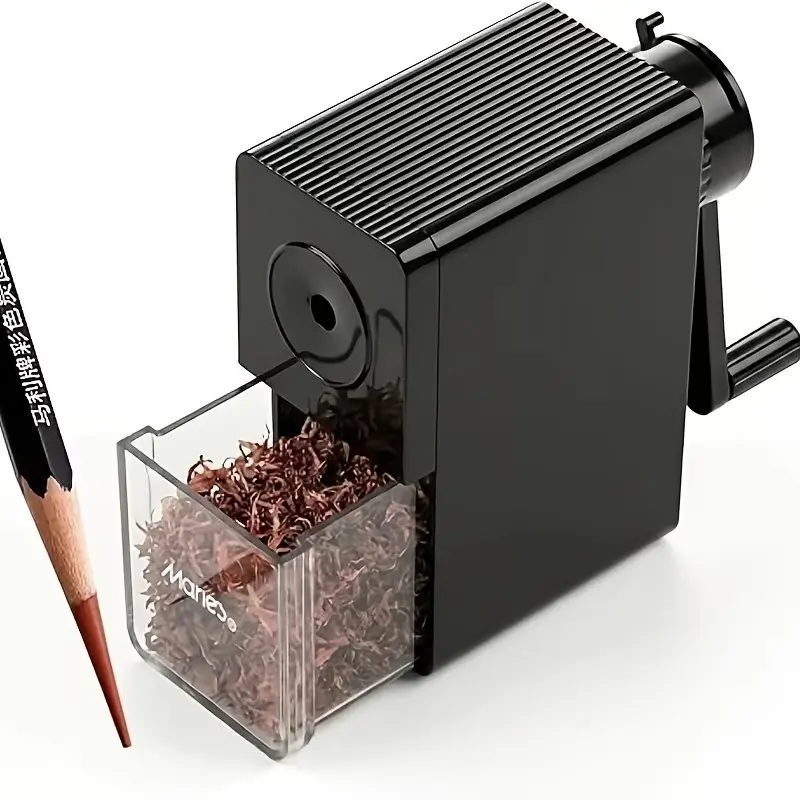 Marie's Long Handle Manual Pencil Sharpener, 5-Stage Adjustable Hand Crank, Large Shavings Box, Ideal for Art Sketching and Classroom Use