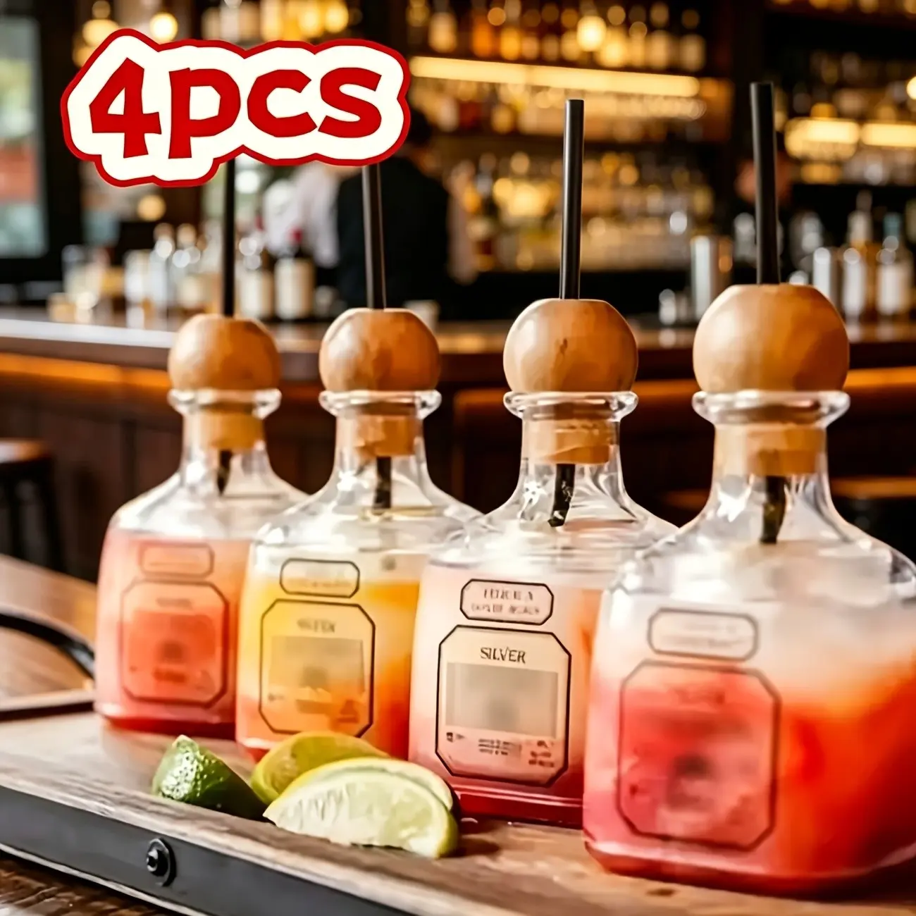 12.68oz Reusable Straw Cups (pack Of 2 Or 4), Empty Cocktail Bottles (for Beverages), Transparent Acrylic Mini Tequila Glasses with A Hole, Plastic Bottles for Champagne, Wine, And Other Beverages, Party Favors, And Wedding Supplies.