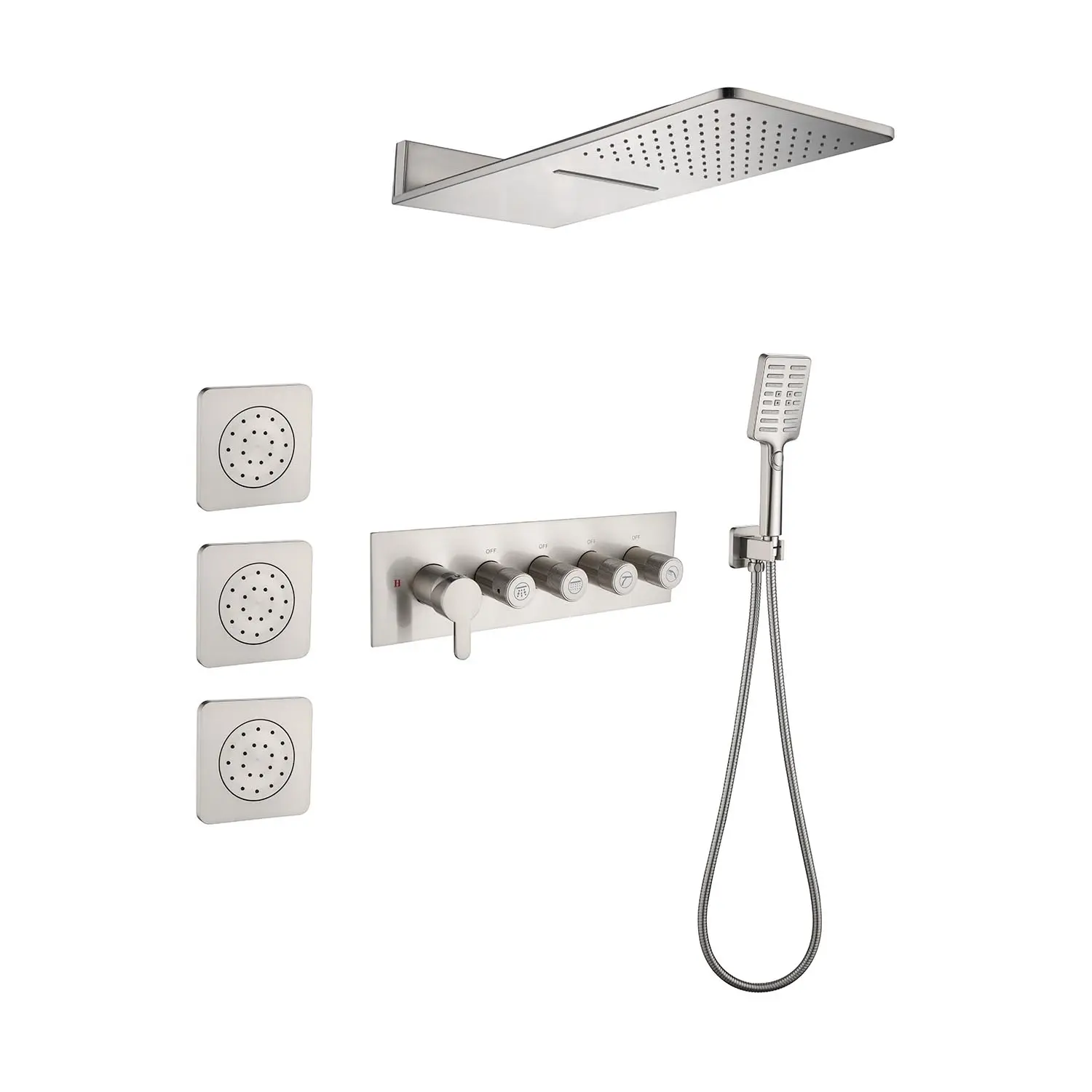 ARCH Wall Mounted Waterfall Rain Shower System with 3 Body Sprays and Handheld Shower, Fixed Rainfall Showerhead, Multi-Function Bathroom Shower Set, Chrome Finish, Modern Design for Master Bathroom, Bathroom Shower Door for Bathtub, Shower Room