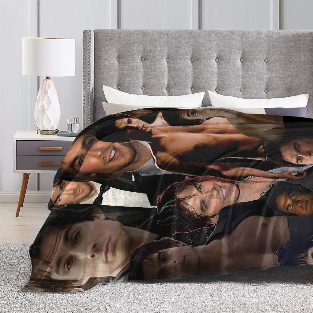 The Vampire Diaries Damon Salvatore  TV Series Blanket  Picnic Flannel Throw Blanket For Home Decor Soft Quality Bedspread Gift  Soft and lightweight, a must-have for every family