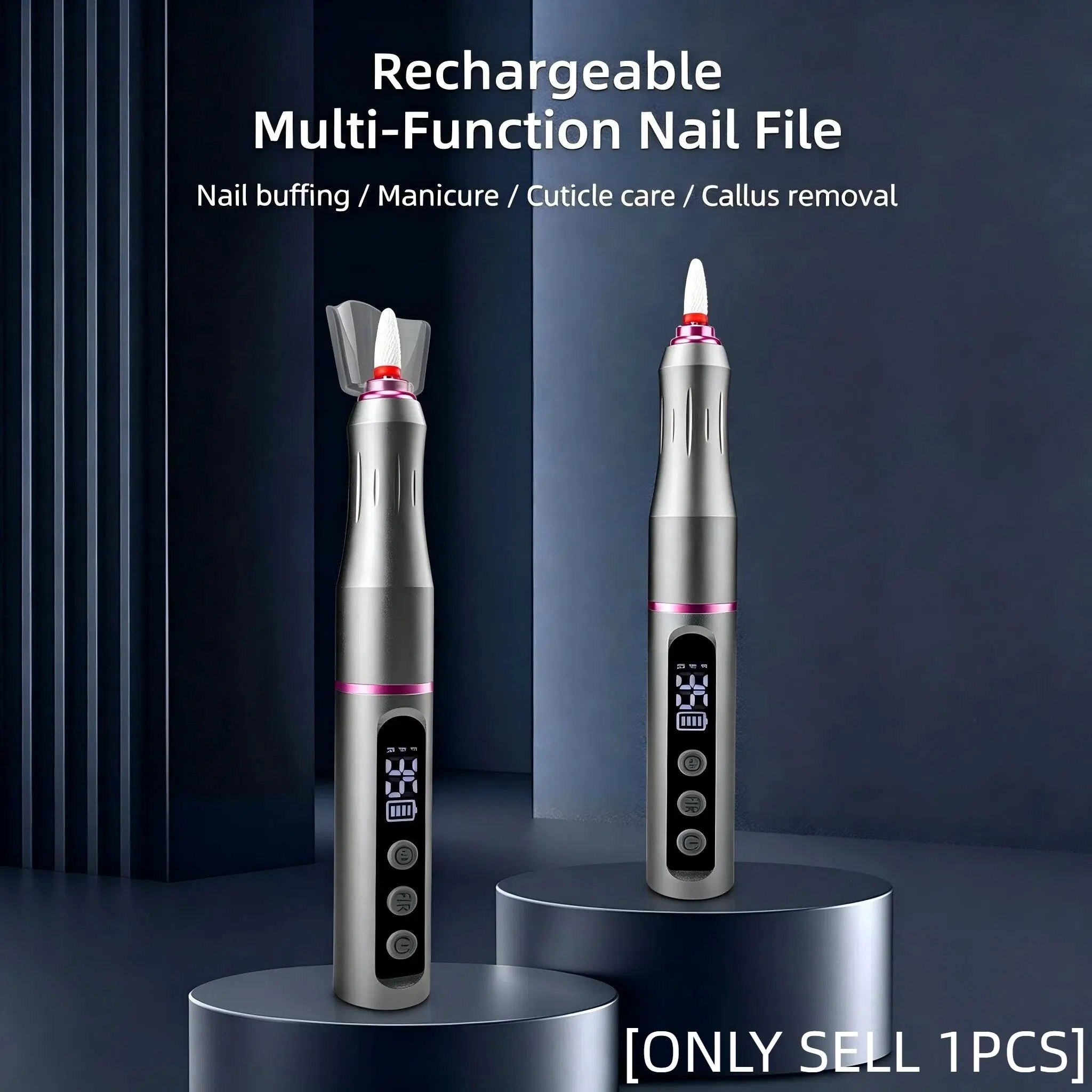 Wireless Rechargeable Electric Nail Drill, 6 Grinding Heads, Low Vibration Manicure Tool, Gel Removal, Exfoliation, DIY & Professional Use