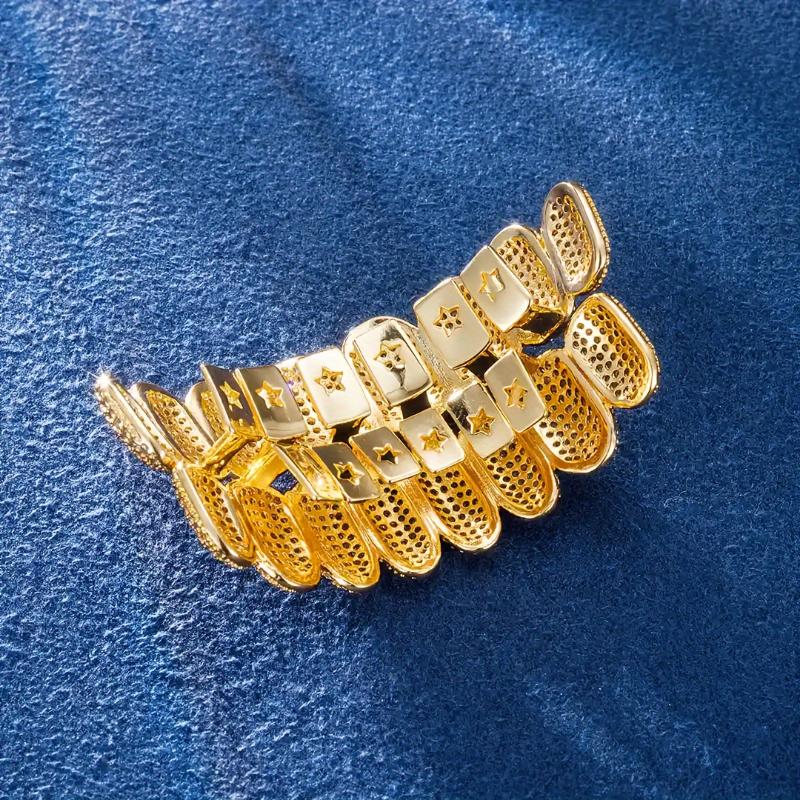 Iced Out Cubic Zirconia Grillz for Men & Women - Gold Silver Micro Pave Top Bottom Teeth Jewelry, Unisex Glitter Gift Oral