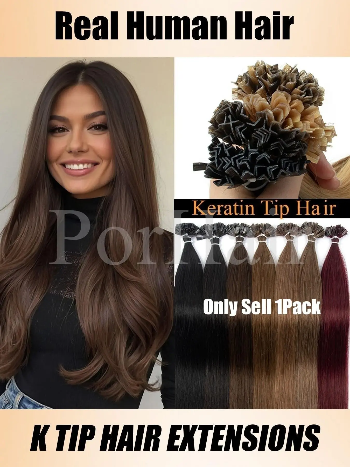50 Strands/kg Human Hair Straight Extensions, Capsule Keratin Heat Fusion, Natural, Medium Length Wigs