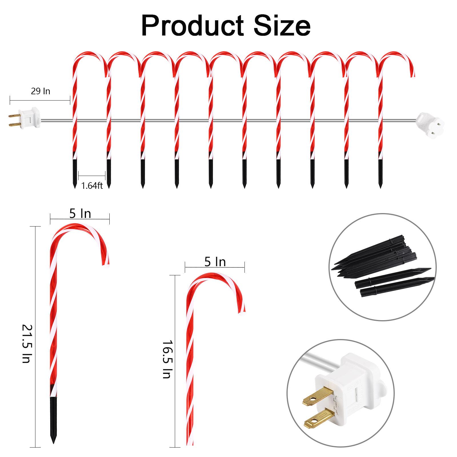 Candy Cane Christmas String Lights, Connectable Pathway Lights, 10-Piece Pathway Light Set Ideal for indoor/outdoor pathways, patios, gardens, lawn decorations, Christmas tree decorations, garden holiday decorations, and outdoor decor QH Red Ornaments