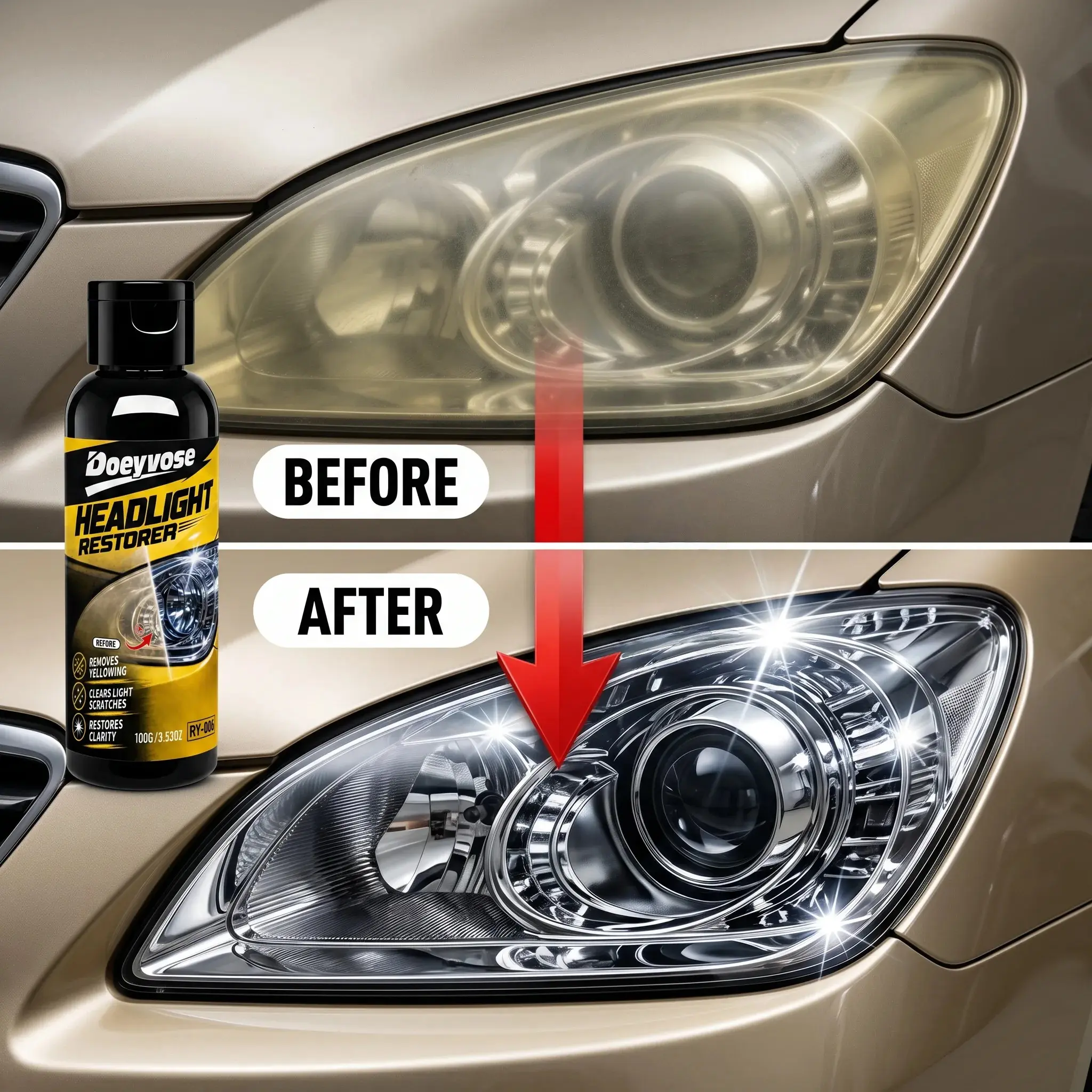 Car Headlight Polish Remover, Eliminate Stains, Restore Clarity, Transparency, Visibility, Suitable for All Car Models, Easy Application, Long-Lasting Results