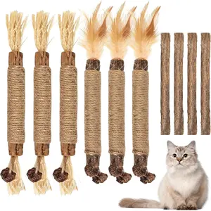 Silvervine Cat Toys for Cats, 10 Pack Matatabi Catnip Chew Sticks with Feather Toy, Interactive Dental Chew Toys for Indoor Cats, Kittens and Aggressive Chewers