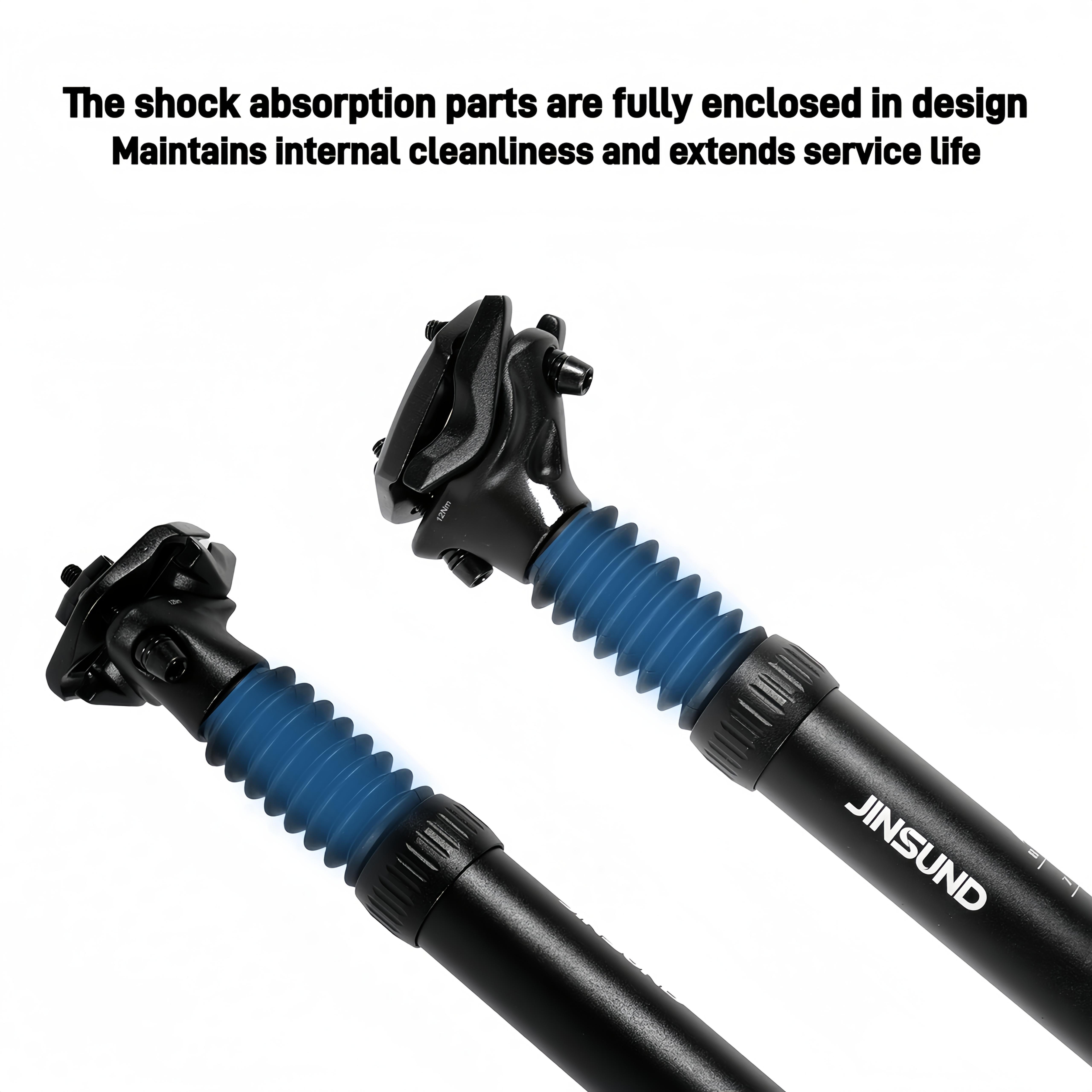 Mountain bike shock-absorbing seat tube, with spring shock absorption, the hardness and softness of the shock absorption can be adjusted, the shock absorption area is fully covered, adjustable angle, made of aluminum alloy, bicycle accessory.