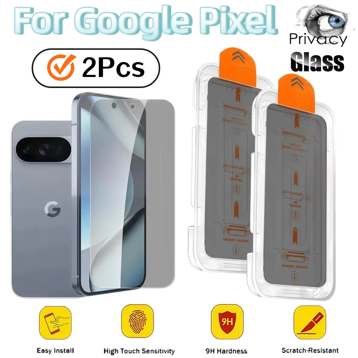 2-Pack Anti-Spy Screen Protector for Google Pixel Series, Ultra-Fast Fingerprints Unlocking, Auto Dust Removal, 9h Hardness, Easy Installation