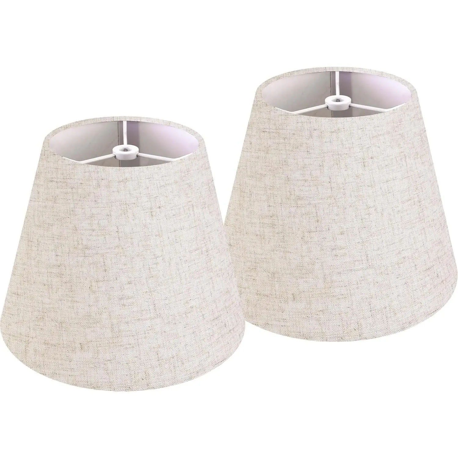 Set of 2 Small Mini 9" Lamp Shades, 5"*9"*6.4" Spider Lampshades for Table Lamps, Oatmeal Beige Lampshade Replacement, Modern Lamp Shade for Nightstand, Clip Lamp Adapter Holder Not Included