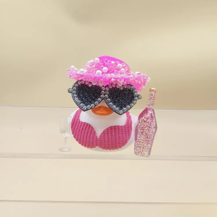 Cute Beach Rubber Duck Car Dashboard Ornament, Cars Accessories Charm with Hat, Sunglasses & Bikini, Bag Charm Decor, Cute Car Decor