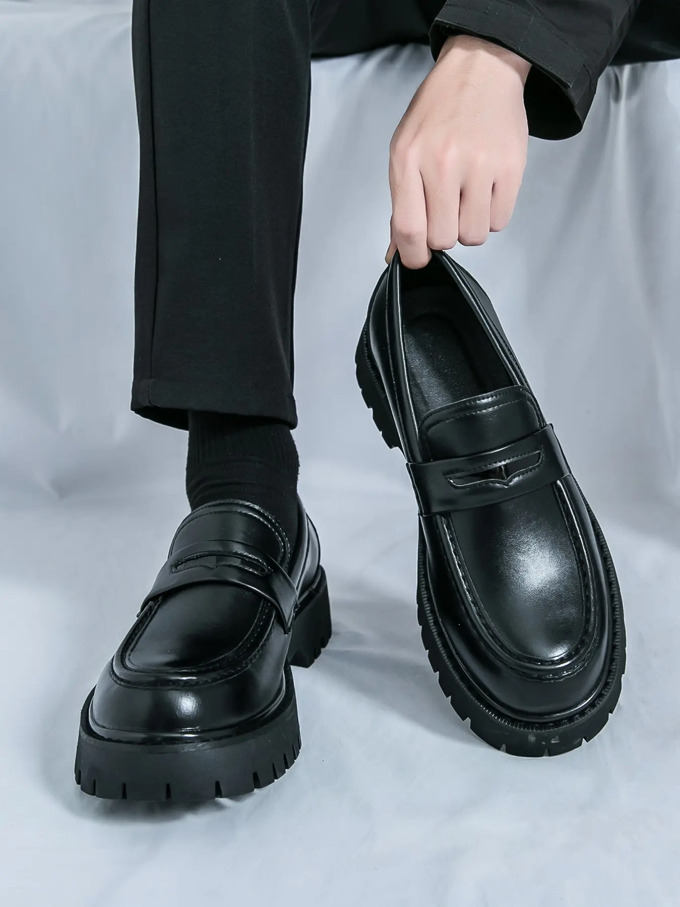 Men's Thick Sole Derby Shoes, Matte Finish Casual British Style, Men's Loafers for Height Increase, Formal Shoes, Wedding Shoes, Work Shoes, Pu Leather Footwear