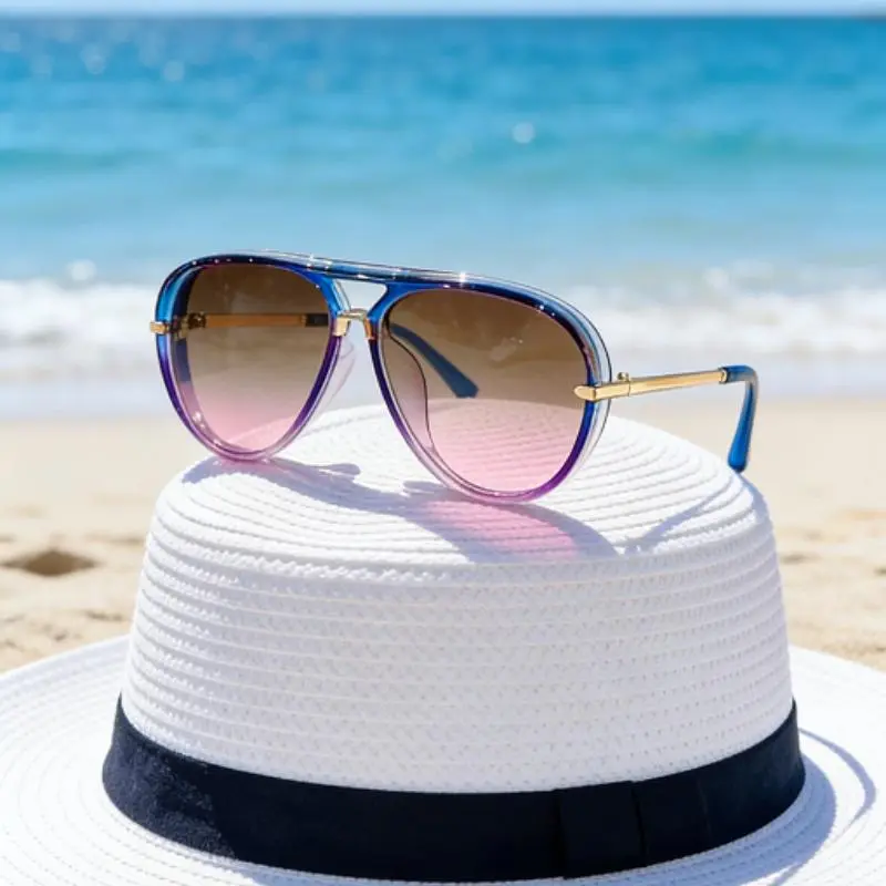 Men's Vintage Aviator Sunglasses - Colorful Frame Non-Prescription Glasses, Full Rim, Trendy Streetwear Style, Gradient Lenses, Versatile Casual Outdoor Sun Protection Use