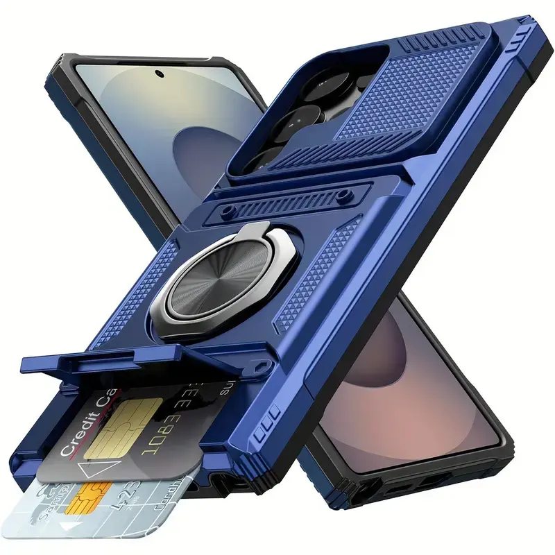 Heavy Duty Smartphone Casing - Wallet Case with 2-Card Holder, 360° Magnetic Rotatable Ring Stand Kickstand, Protective Accessory for Samsung S26/S25/S24 Models, A-Series, Men & Women