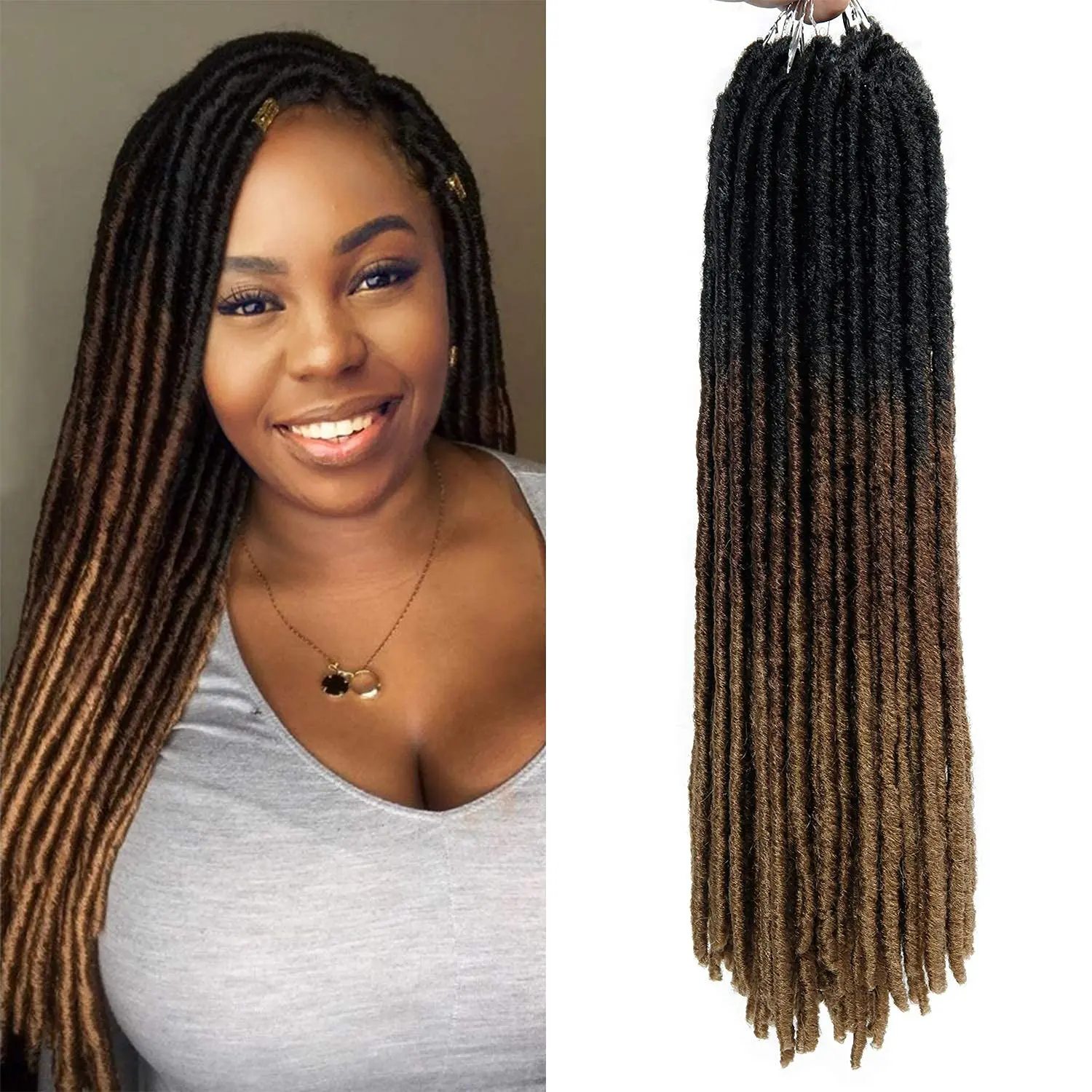 Crochet Hair Extensions for Adults, 18 Inch Goddess Faux Locs, 3-Tone Ombre Straight Gypsy Braids, Pre-Looped Synthetic Hair, 6 Packs (T1B/30/27), Family, Trips, 3 Tone Ombre Crochet Braids Dreadlocks