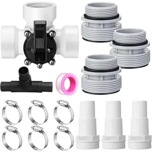 3 Way Swimming Pool Diverter Valve Hose Adapter with Hose Clamps, Replacement Slip Valve, Filter Hose Conversion Kit with Seal Ring for 1 1/4" or 1 1/2" Filter Ports (White)