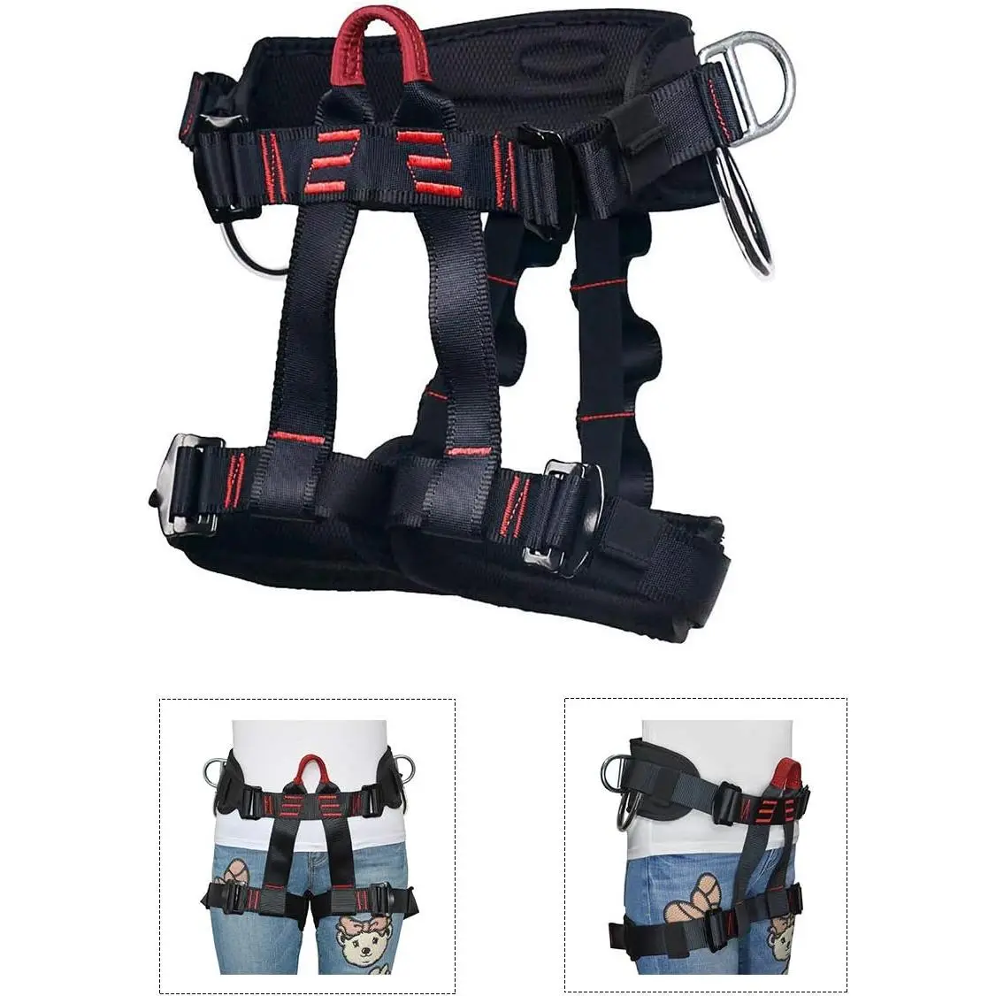 Unisex Full Body Rock Climbing Harness, Adjustable Polyester Safety Gear with Reinforced Ties for Tree Climbing, Mountaineering