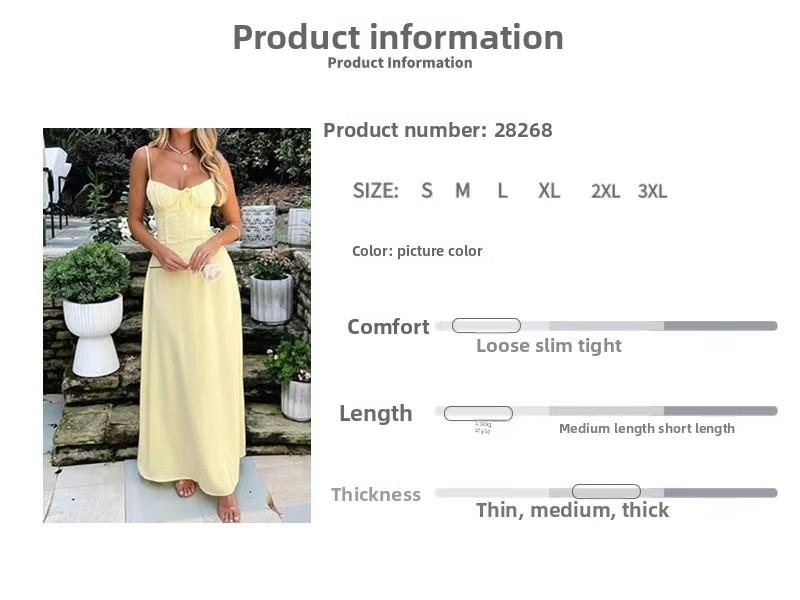 Women's summer dress, elegant and stylish, with a tie, A-line, solid color, mid-length, sweet strap dress, suitable for dates and parties