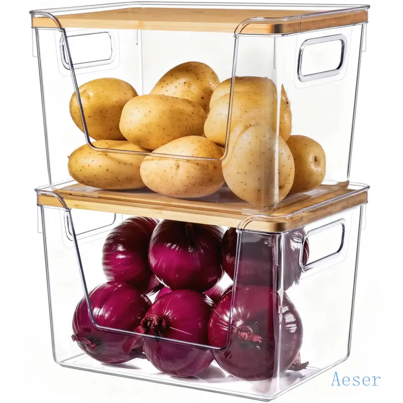 Reusable Stackable Transparent Cube Plastic Containers with Lids - Kitchen Canisters for Organizing Food, Home Supplies, Kitchen Household Products, Household Items-L