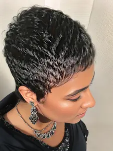 Short Pixie Cut Layered Wig Human Hair for Women, Machine Made with Pre-Styled Bangs, Tangle-Free Natural Hairline, Stylish & Convenient