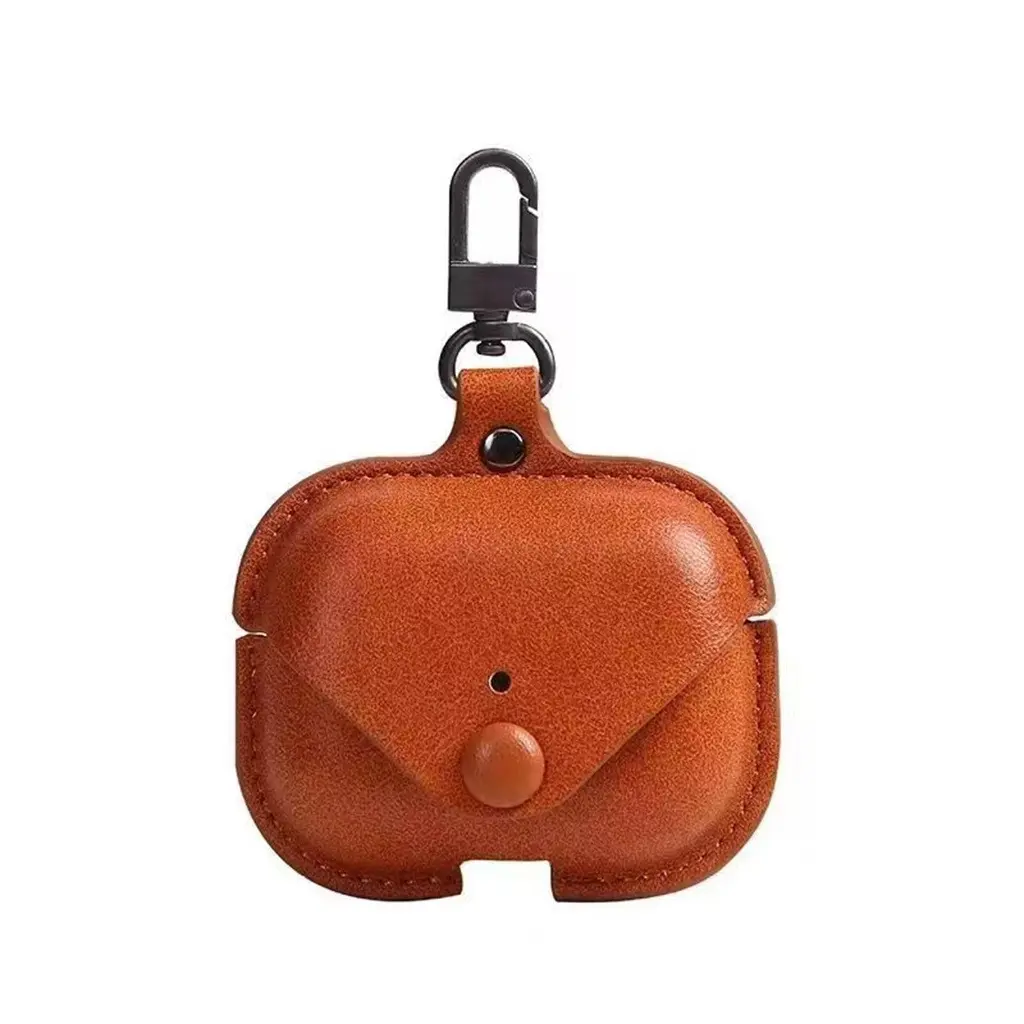 Simple Button Closure Leather Bluetooth Earbuds Case, Minimalist Protective Pouch with Keychain, Business Casual Unisex Earbud Accessory Multi Colors, Clip, Protection, Shell, Wireless, Metal, Durable