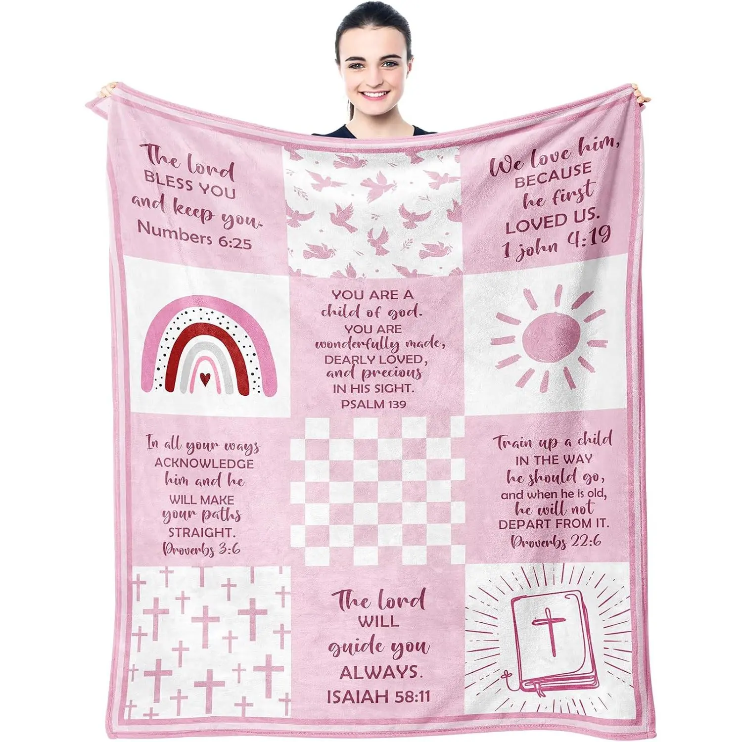 Baptism Gifts for Girl, Baptismal Gift Blanket , Christening Favors Present, Best Baptism Gift for Girls, Christian Religious Bible Catholic Gift Ideas Throw Blankets
