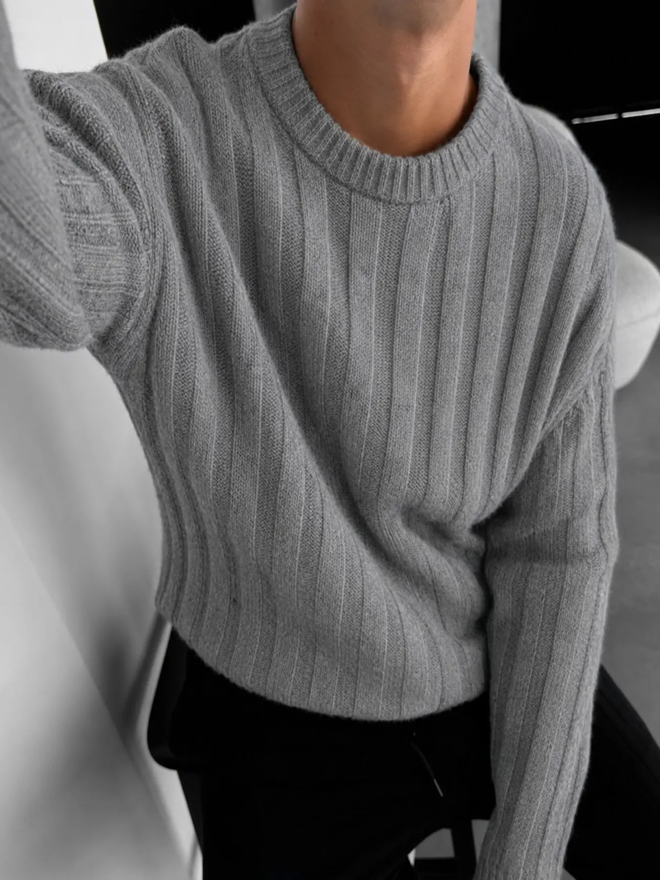 Men's Fashion Casual Ribbed Pullover Sweater, Essential Layering Piece for Fall & Winter, Versatile Inner or Outer Wear