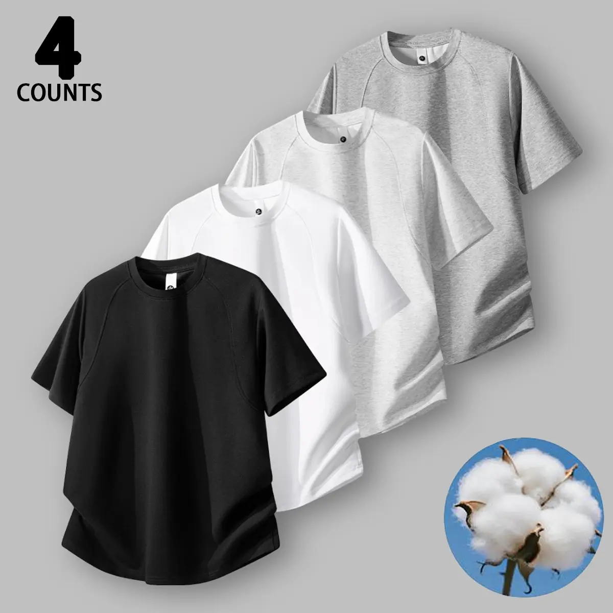 Men's Basic T-Shirt, Soft Thick Cotton Blend Curved Hem Short Sleeve Casual Tee, Loose Minimalist Plain Top, Breathable Streetwear Gym Running Beach Hiking Outdoor Daily Summer Simple Versatile Shirts for Guys