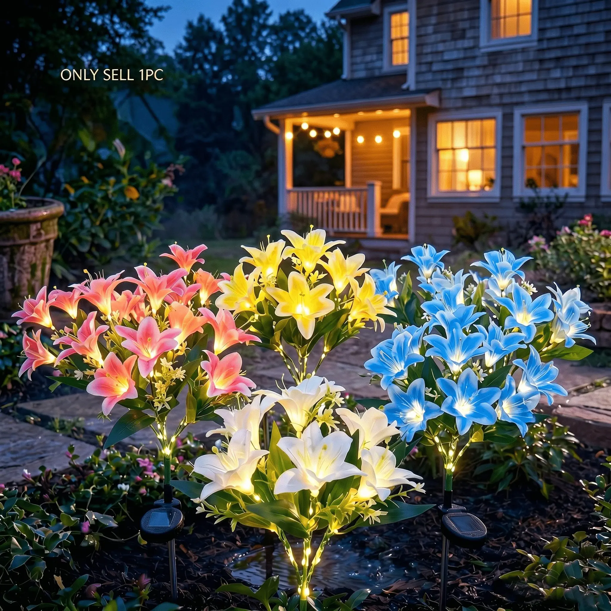 Solar Powered 7-Head Lily Flower Lamp, Outdoor Realistic Floral Stake Light, Ip64 Waterproof, Long Battery Life, Garden Decor, Solar Decorative Lights