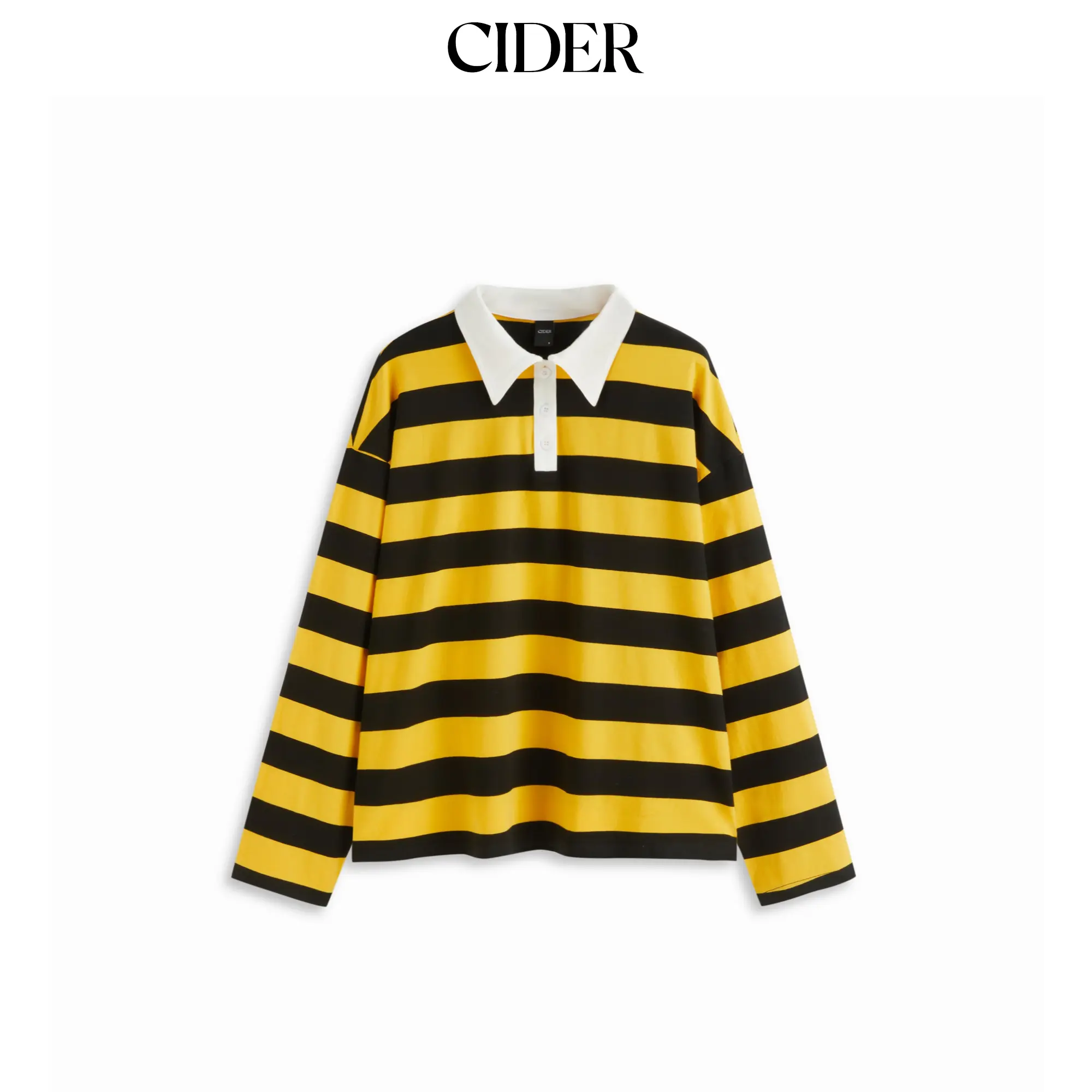 Cider Cotton-blend Two Tone Polo Striped Long Sleeve Top SohoChic