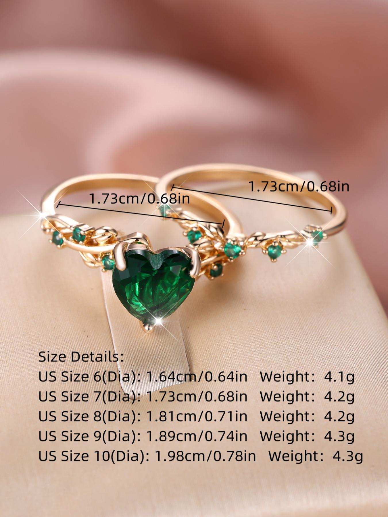 2pcs/set Women's Elegant Artificial Gemstone Decorated Heart Design Ring, Fashion Jewelry For Women & Girls, All-match Accessory, Heart Cluster Ring