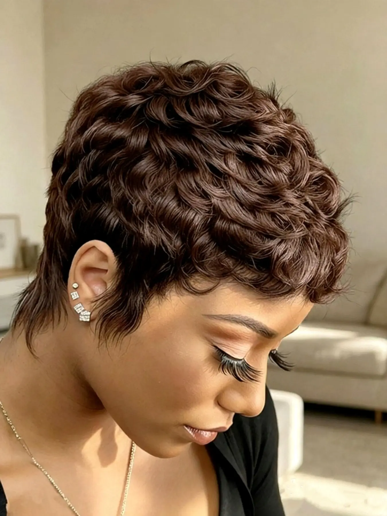 short straight layered pixie cut wig black color wig 99J brown color pixie cut wig human hair wig  for women daily party cosplay use human hair wig pixie wig Bixie Cut Wigs