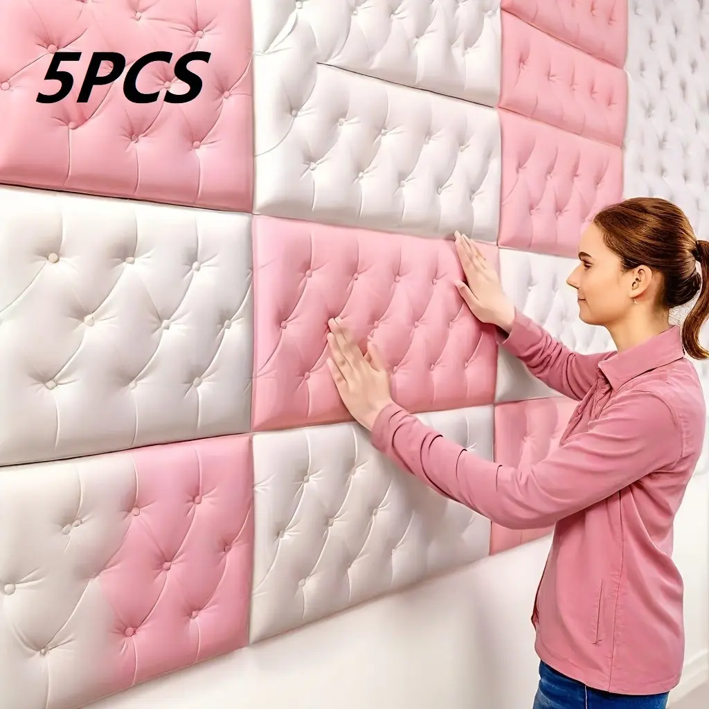 5Pcs 3D Diamond Foam Wall Panels, Self Adhesive Anti-Collision Soft Wall Stickers, Sound Absorbing Headboard Protector for Bedroom Living Room Tatami Decoration, Easy Peel and Stick