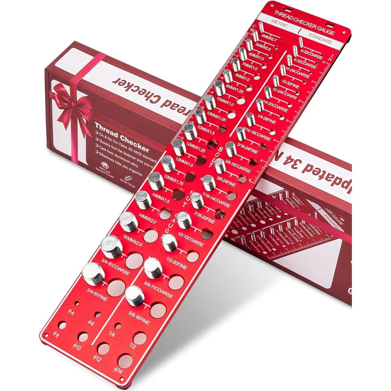 Thread Checker, 42 Nut and Bolt Thread Checker, Thread Gauge Solid  with 19 Standard and 15 Metric, identibolt 8 Drill Bit Gauge, Heavy-Duty Bolt and Nut Identifier Gauge