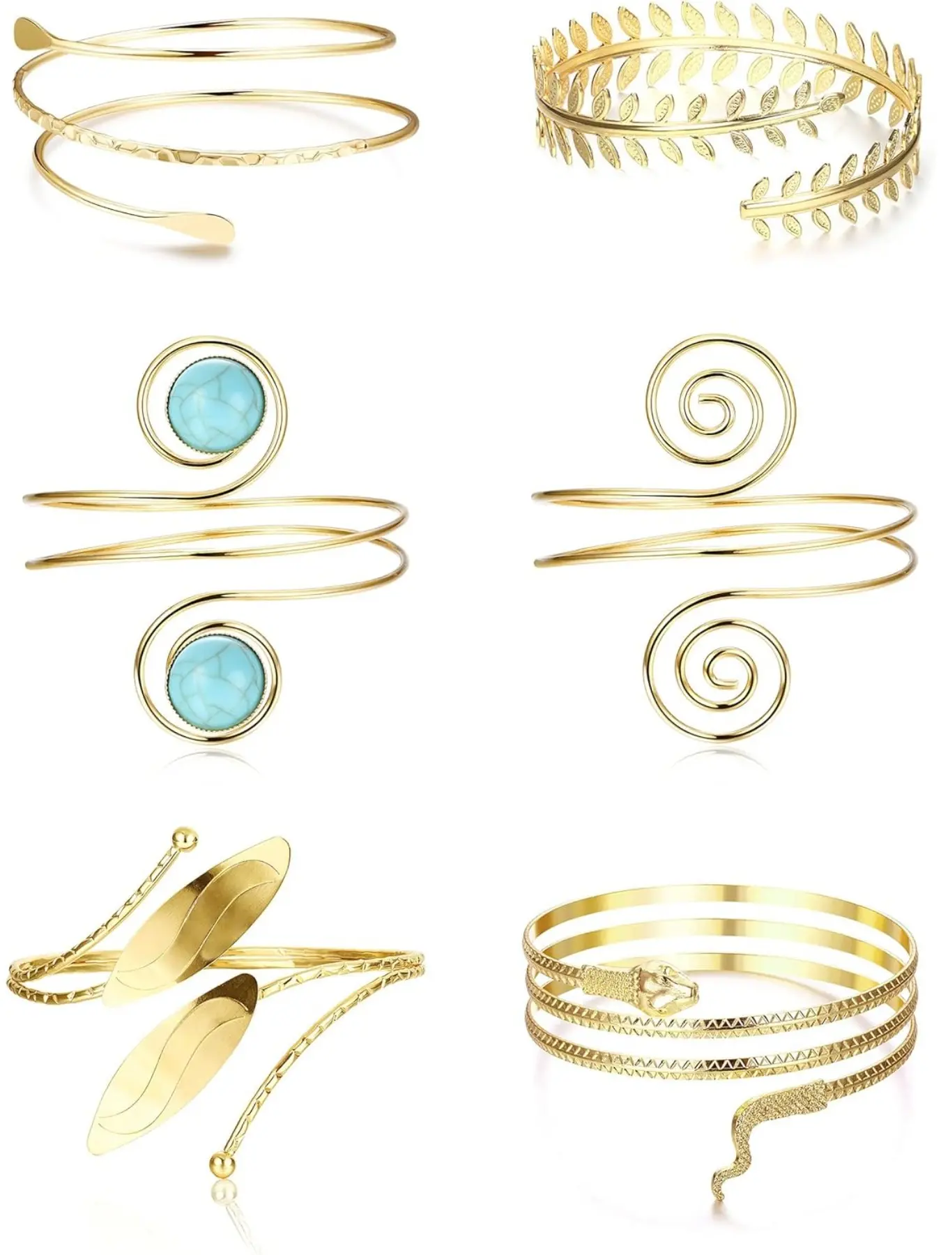 6Pcs Cuff Bracelets for Women Upper Arm Cuff Jewelry Open Armlets Armband Jewelry Coil Upper Arm Bracelet Bangle Adjustable Armband Jewelry Set