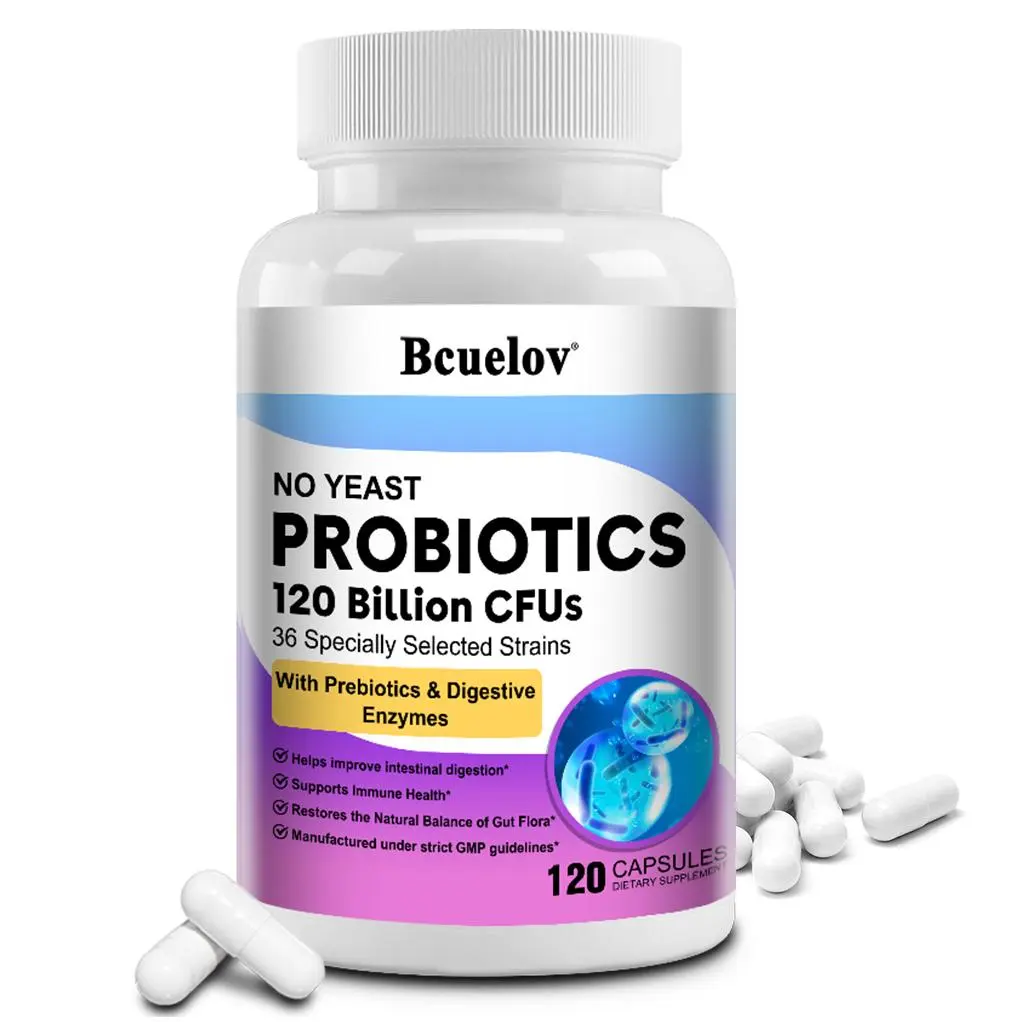 Bcuelov Probiotic Health Supplement, supports intestinal digestion and balances gut flora, 120 capsules