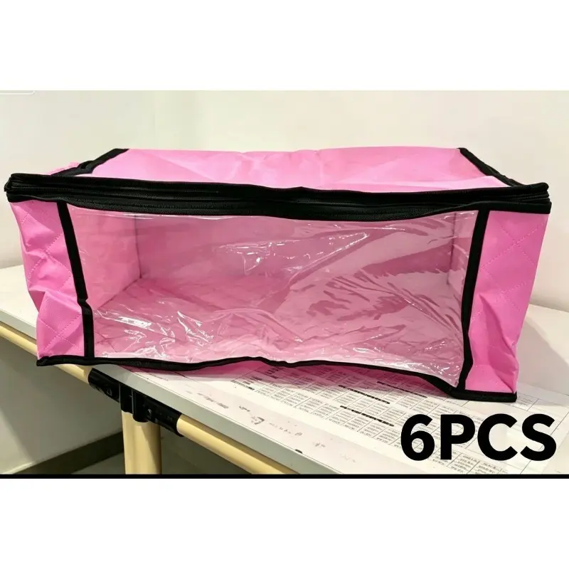 Set of 6 Extra-Large Foldable Storage Bins – Durable Clothing Organizers with Clear Windows, Zippers, Lids, and Reinforced Handles; Suitable for Bedding, Blankets, Pillows, and Clothing