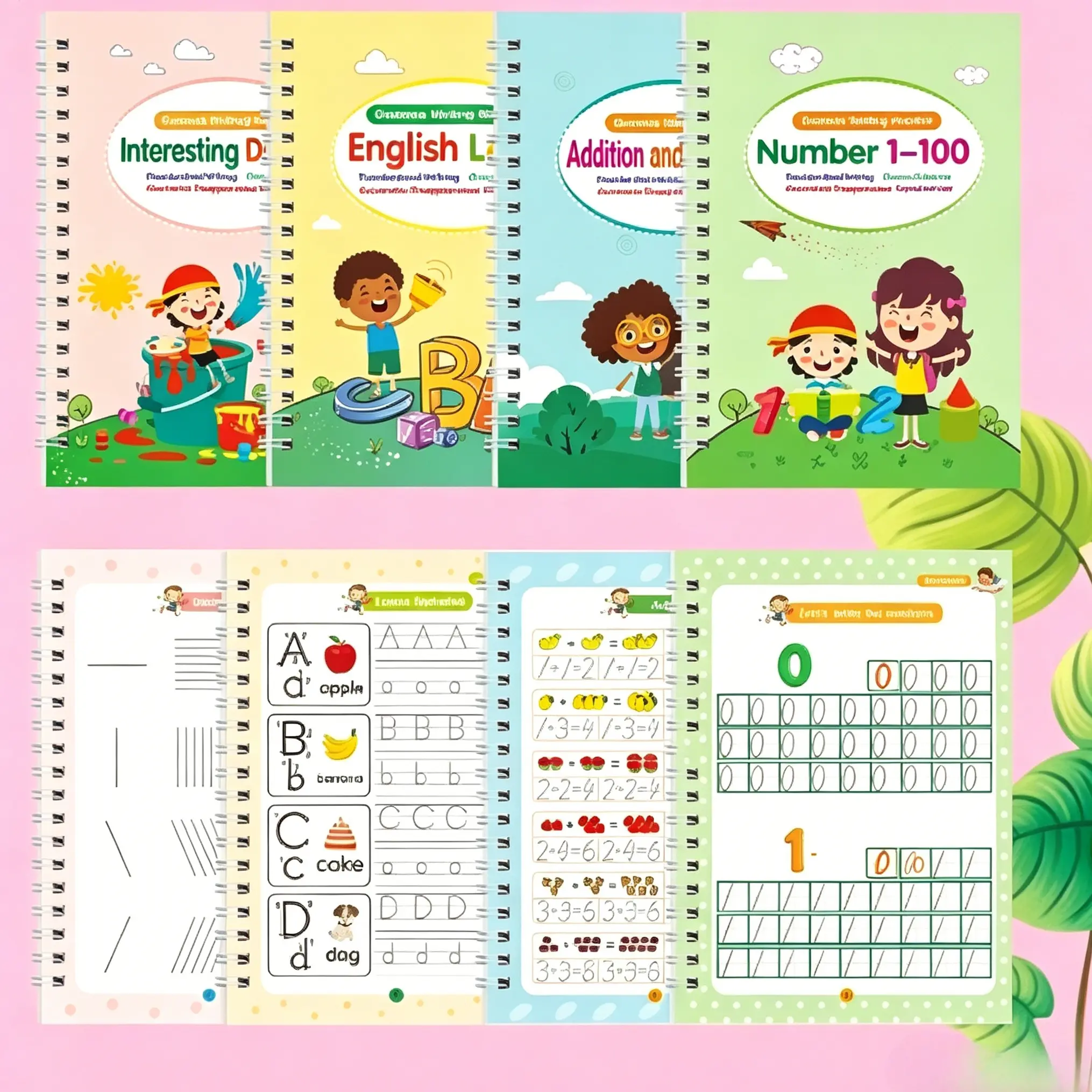 Reusable Grooved Handwriting Practice Book Set with Magic Ink Pen – Tracing Workbook for Alphabet & Numbers, Thick Paper Calligraphy Copybook, Educational Learning Tool for Kids