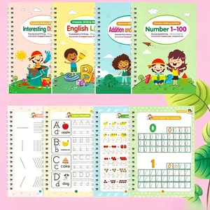 Reusable Grooved Handwriting Practice Book Set with Magic Ink Pen – Tracing Workbook for Alphabet & Numbers, Thick Paper Calligraphy Copybook, Educational Learning Tool for Kids