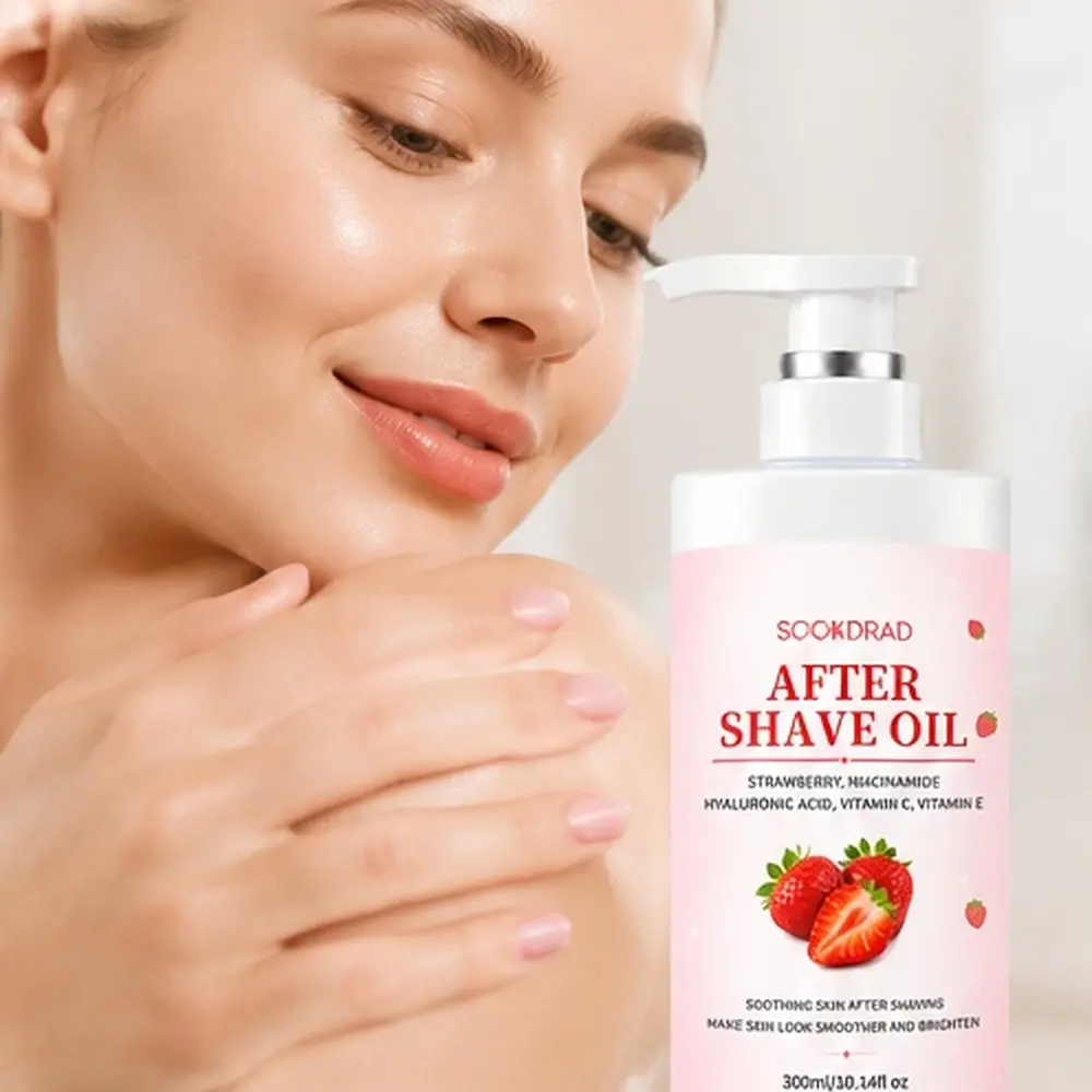 After Shave Oil, Strawberry, Niacinamide, Hyaluronic Acid, Vitamin C, Vitamin E, Soothing post-shaving skin, Smoothen skin, Brighten skin, 300ml/10.14fl oz