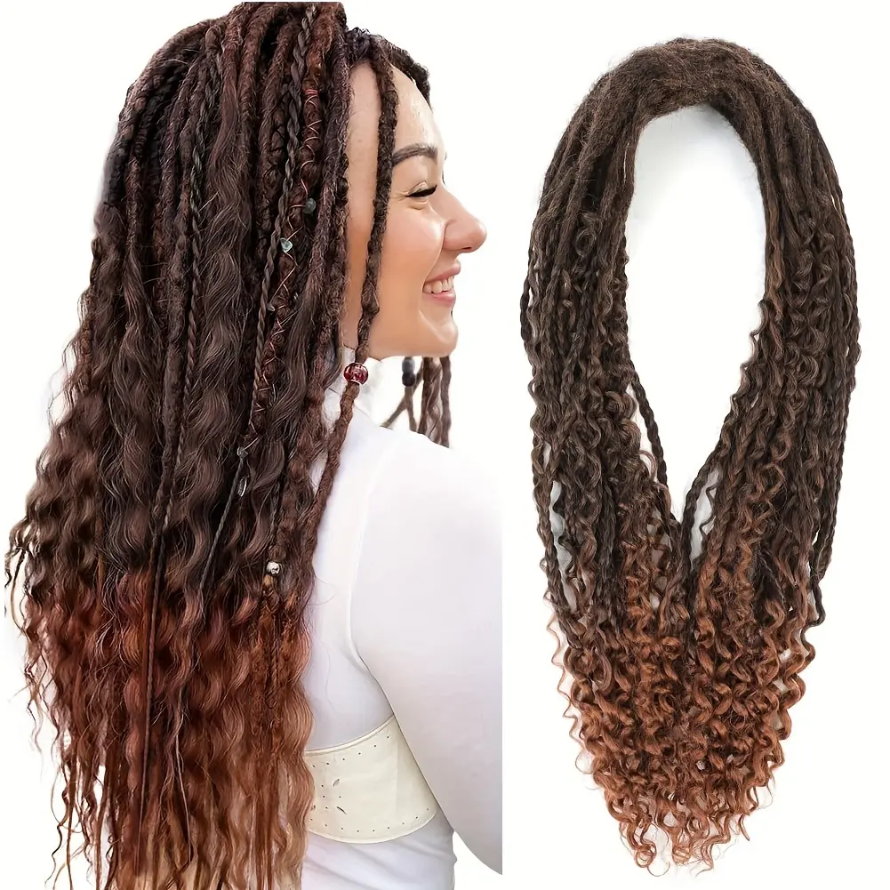 15Pcs Mixed Double‑Ended Dreadlock Extensions Set, 24‑Inch Handmade Hippie‑Style Dreads for Women, Mixed Straight, Curly & Boho Textures, Versatile Protective Hairstyle for Bohemian Daily Styling