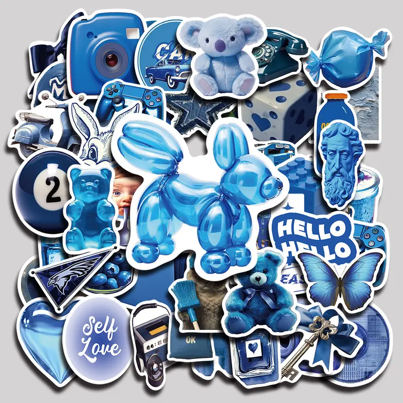50PCS Deep blue Instagram Aesthetic Vinyl Stickers Pack for Laptop Water Bottle Phone Case Skateboard Journal Scrapbook DIY Decoration
