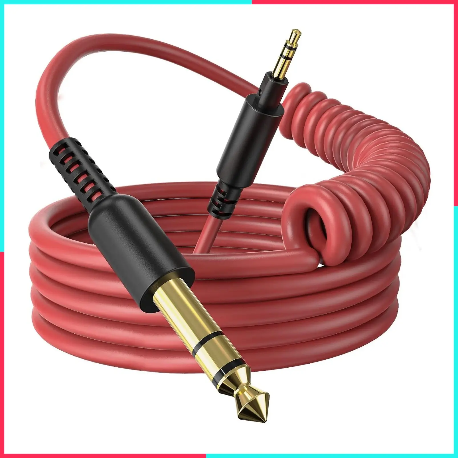 Coiled 3.5mm to 6.35mm TRS Stereo Audio Cable, 6.9ft-9.8ft Stretchable, Gold-Plated Connectors, Spring Guitar/Amp/HiFi Aux Cord for Fusion A71