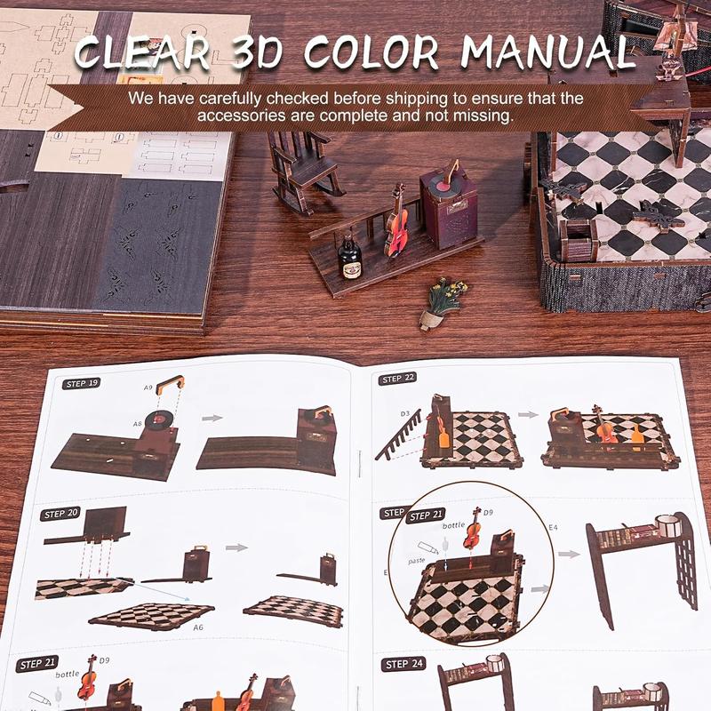 DIY 3D Wooden Puzzle Vintage Handcrafted Book Nook Kit, Handmade Book Stand Model for Shelf Decor, Unique Birthday and Holiday Gift Idea