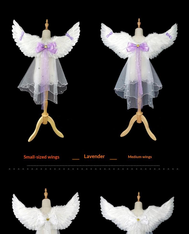 Angel Feather Wings Props for Christmas & Halloween Performance Costume Stage Princess Back Decoration White & Blue Bow