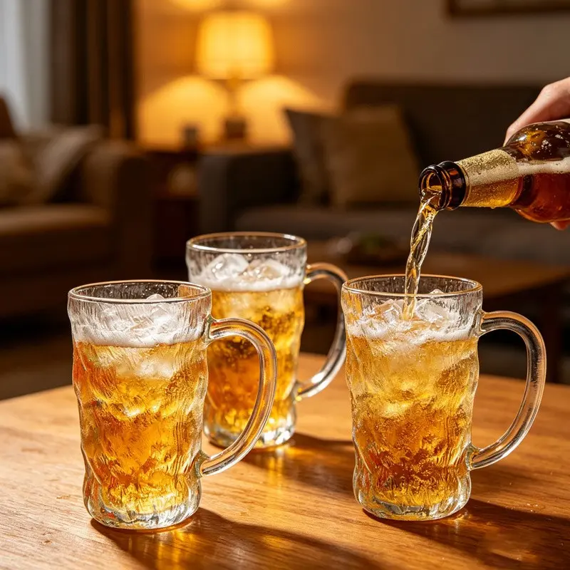Ice Glacier Pattern Glass Cup with Handle, Luxury Cocktail Cup, Outdoor Camping Drink Cup, Breakfast Milk Cup, Coffee Cup