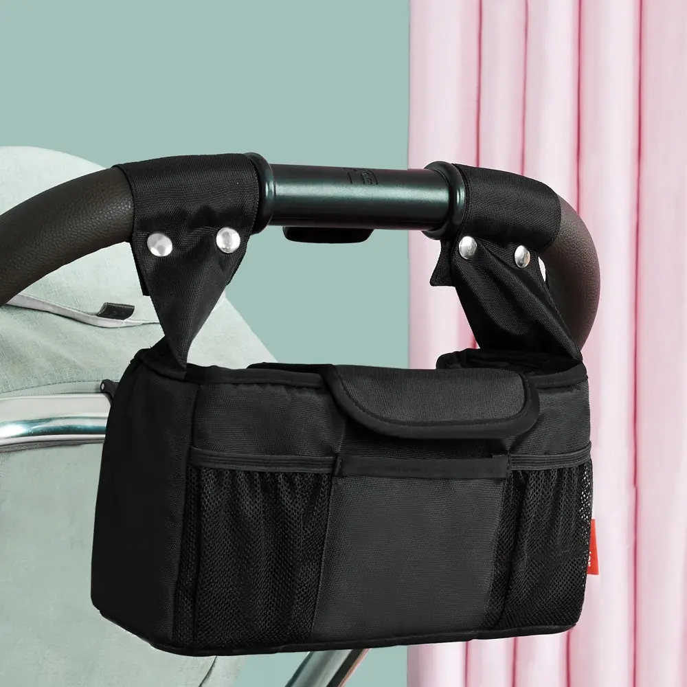 Stroller Organizer with Insulated Cup Holder, 1 Count Detachable Phone Bag Shoulder Strap, Multifunctional Stroller Storage Bag for Umbrella and Pet Stroller
